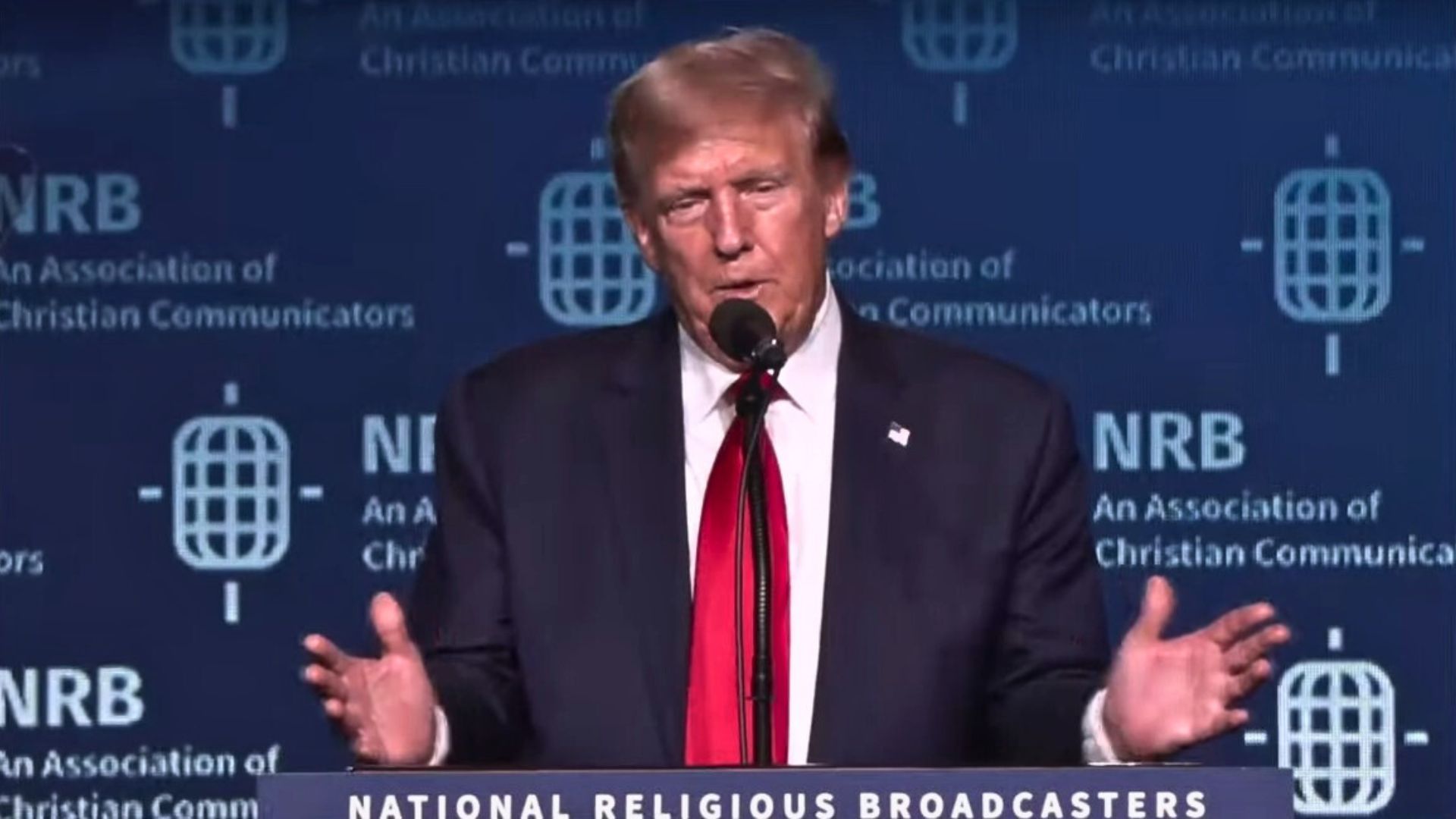 Trump gave an emotional speech to about 1,500 people attending the National Religious Broadcasters (NRB) conference in Tennessee 