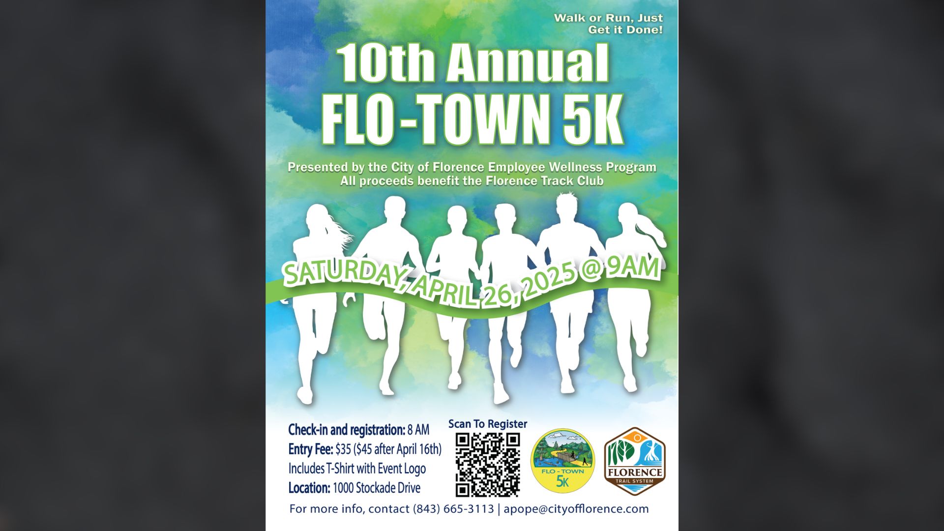 The long-awaited 10th Annual Flo-Town 5K Run/Walk is scheduled to take place in the center of Florence on April 26 at 9 a.m.
