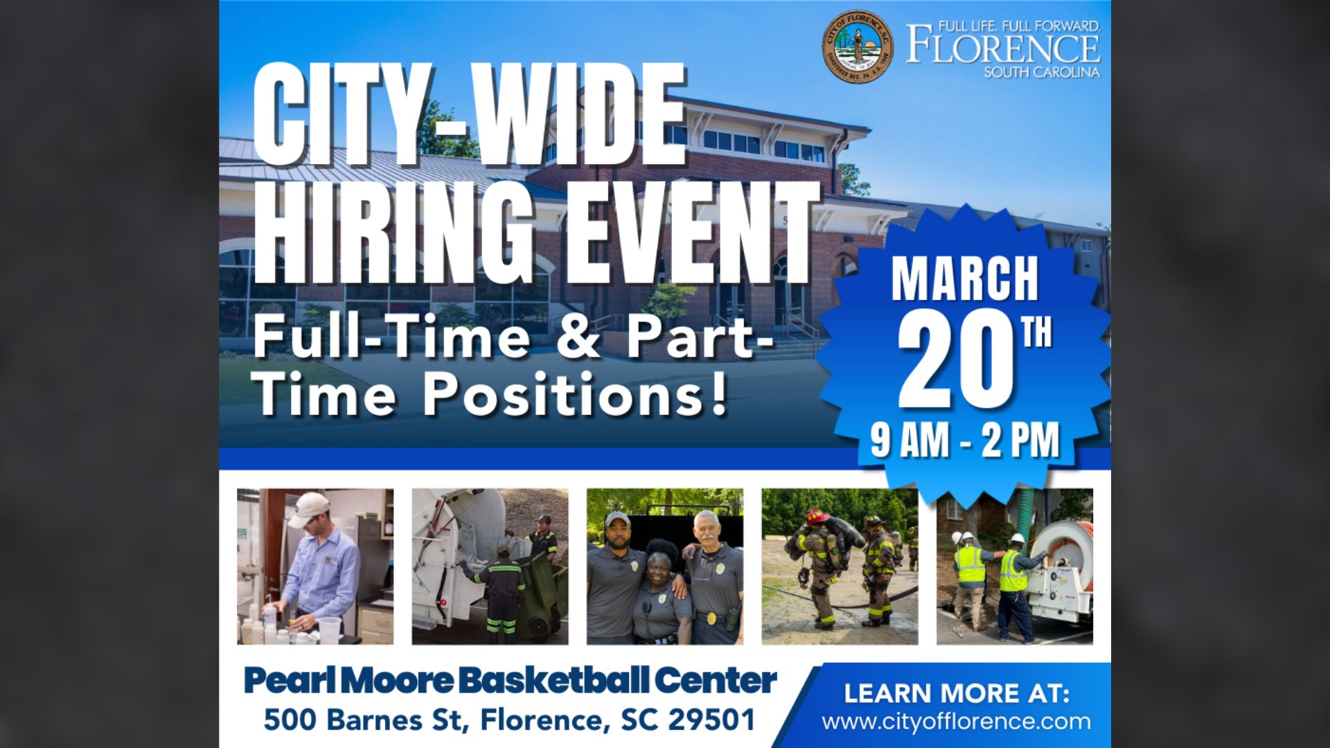 The City of Florence is gearing up for a major employment initiative, inviting job seekers to its City-Wide Hiring Event on March 20, 2025