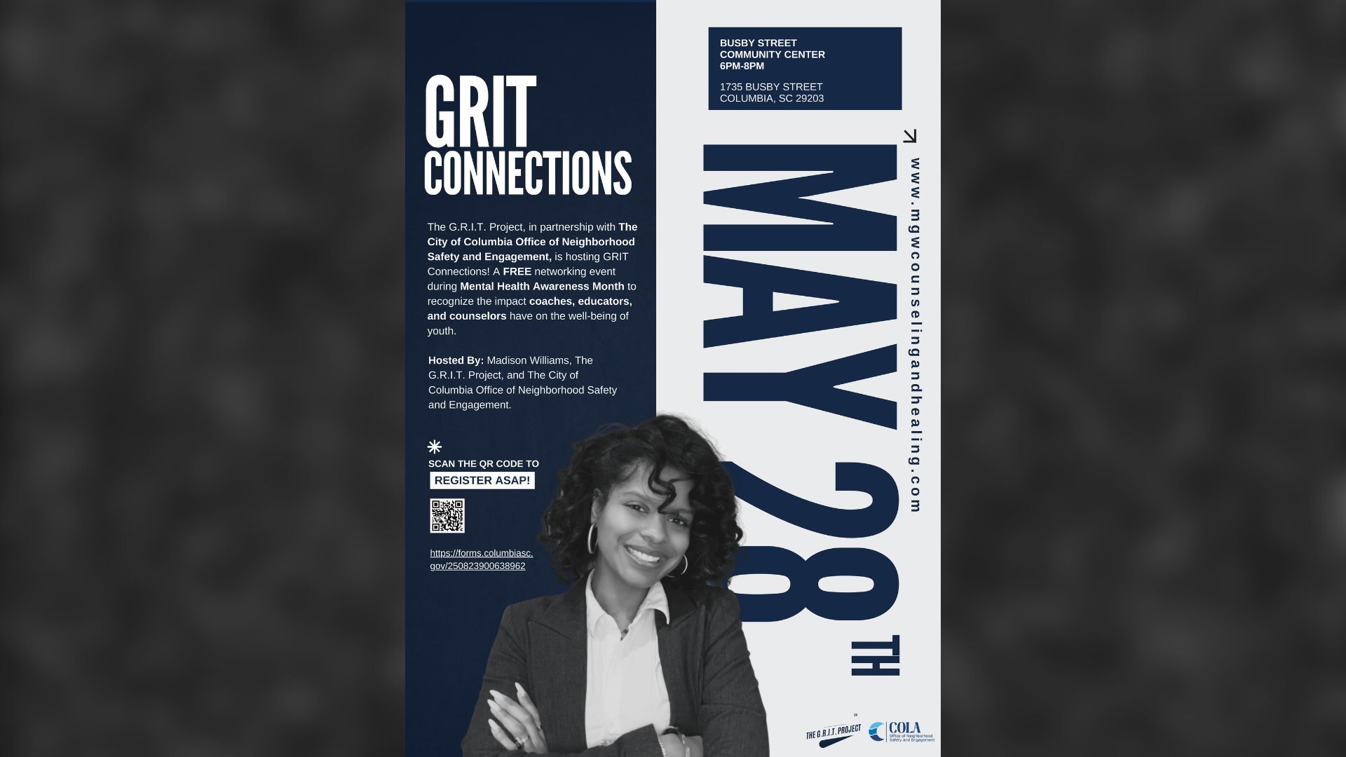 The City of Columbia's Office of Neighborhood Safety and Engagement is working with The G.R.I.T. Project to organize a networking event in a joint effort to strengthen community ties and raise mental health awareness