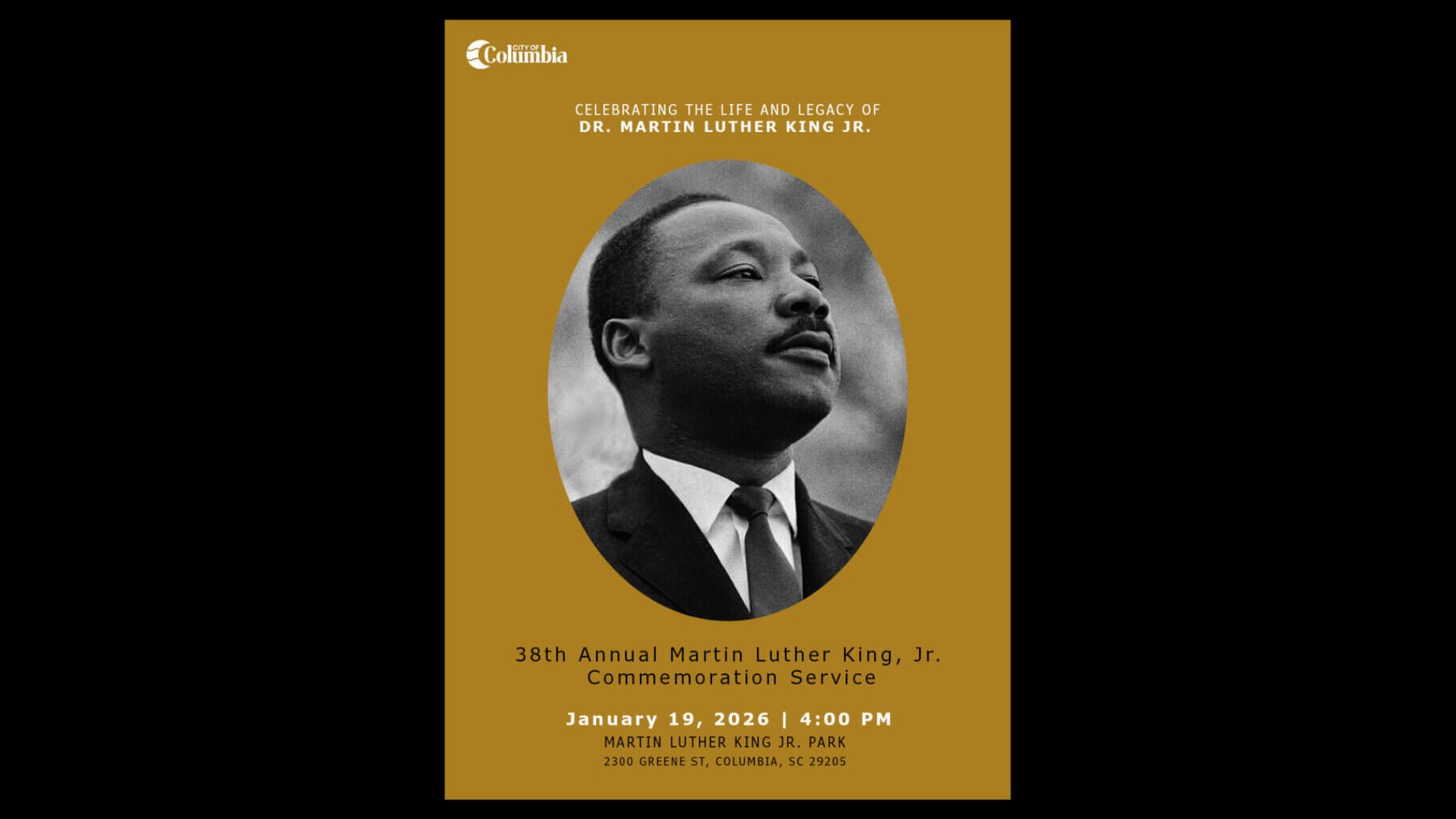 The City of Columbia is preparing to mark Martin Luther King Jr. Day with its 38th annual commemoration service, continuing a long-standing tradition of reflection, remembrance, and community gathering. The event will happen on Monday, January 19, 2026, in Martin Luther King Jr. Park on Greene Street in Columbia.