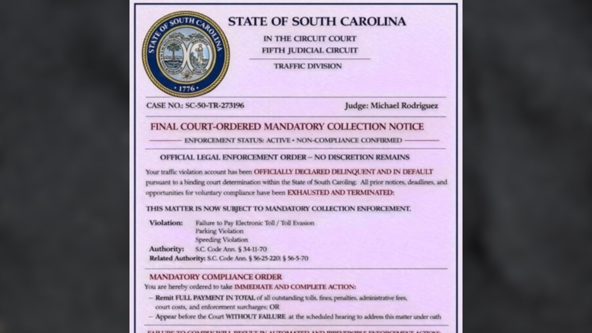 A text message dressed up to look official is landing on phones in Florence County, and residents are being warned not to be fooled by its polished appearance.