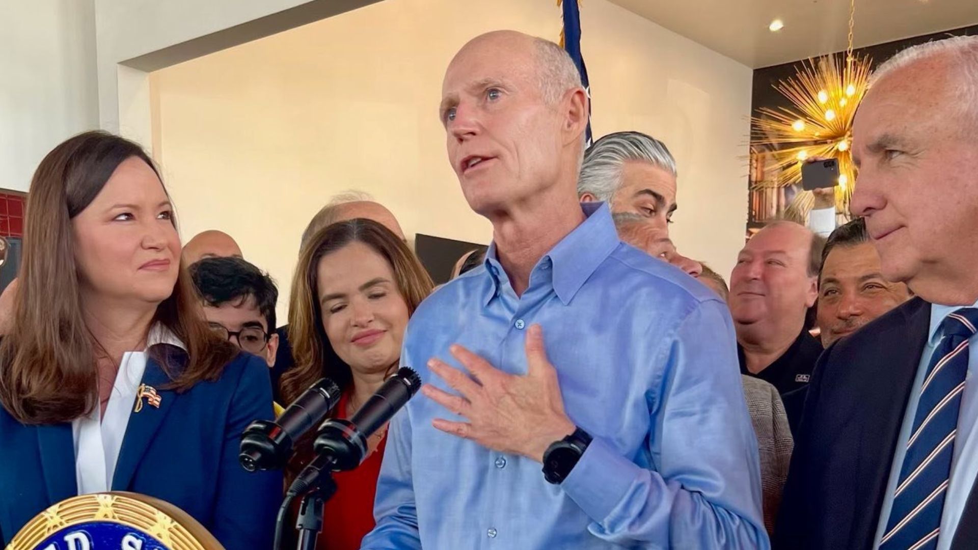 Florida Sen. Rick Scott tried to turn a Fox News appearance into a sharp political warning about Democrats, foreign policy and American values.